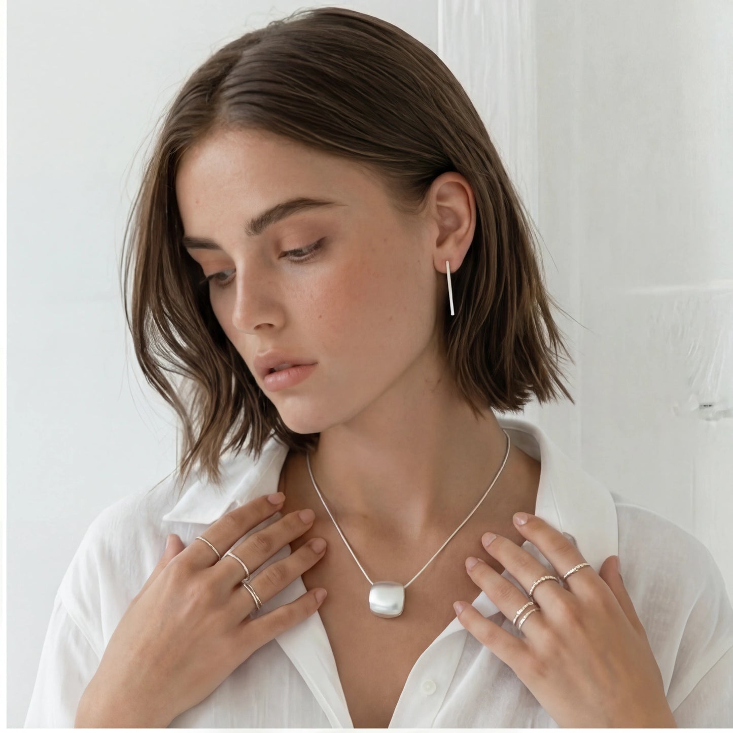 Brushed Silver Disc Necklace