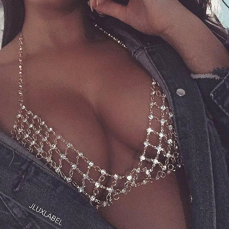 Fringed Rhinestone Mesh Body Chain