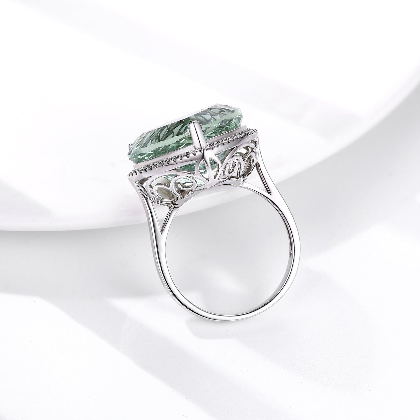 Green Crystal Peach Heart Ring in S925 Silver