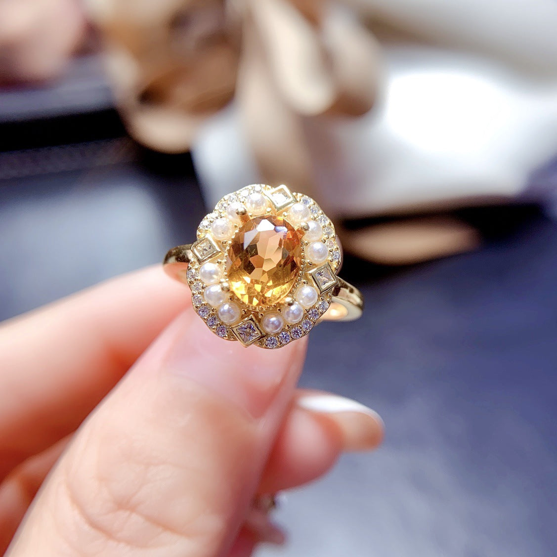 925 Silver Natural Citrine Pendant & Ring | Korean Style | Elvarina