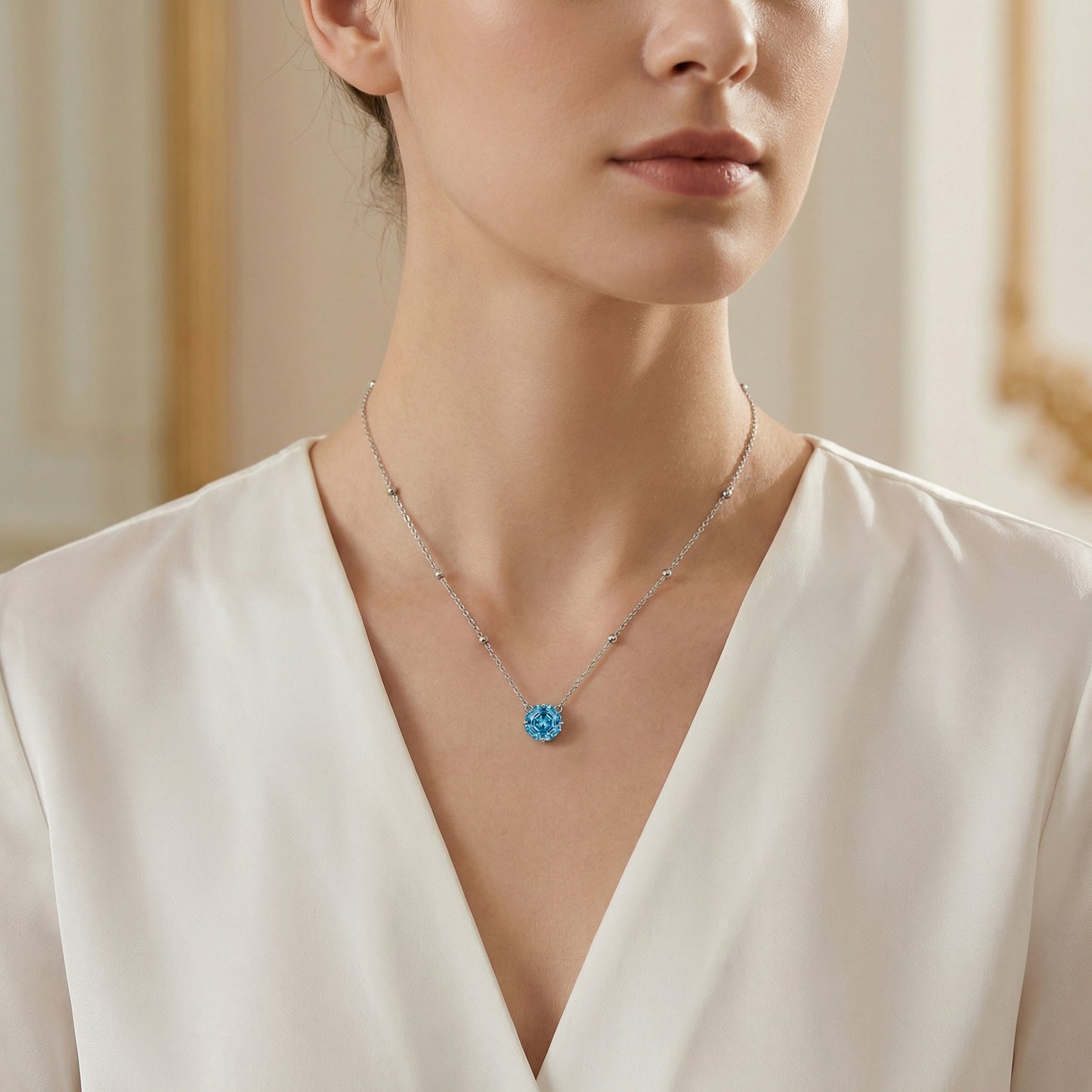 Sky Blue Gemstone Necklace | S925 Silver | Elvarina