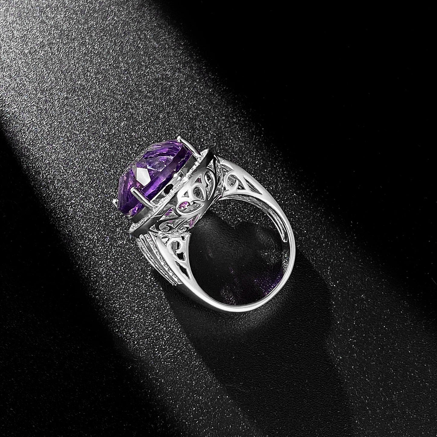 Natural Amethyst Crystal Ring in S925 Silver