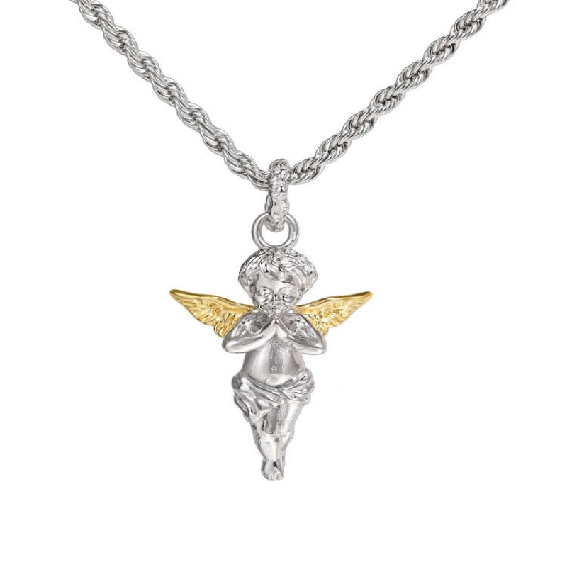 925 Silver Gold Winged Angel Pendant Necklace | Elvarina