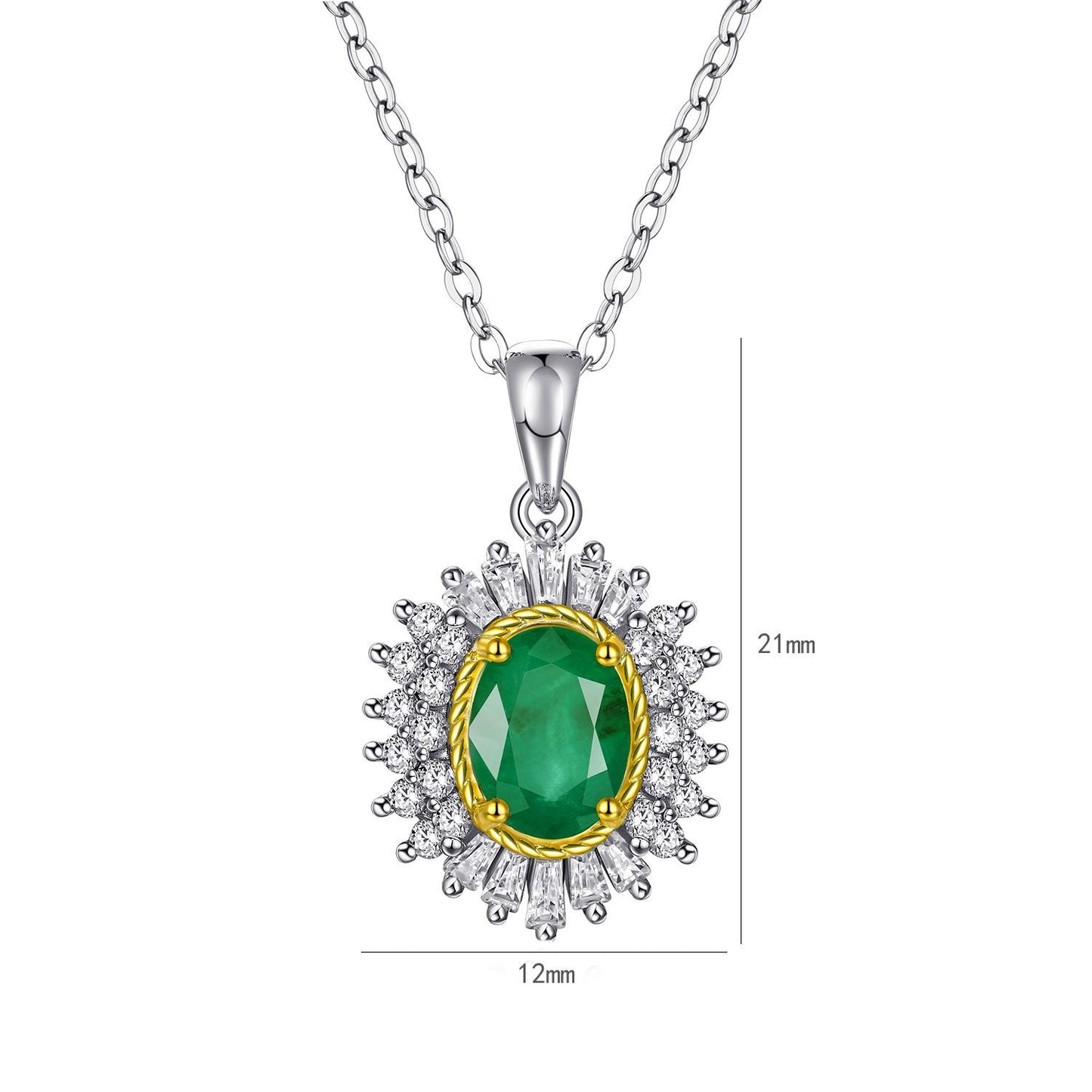 Natural Emerald Pendant Necklace | S925 | Elvarina