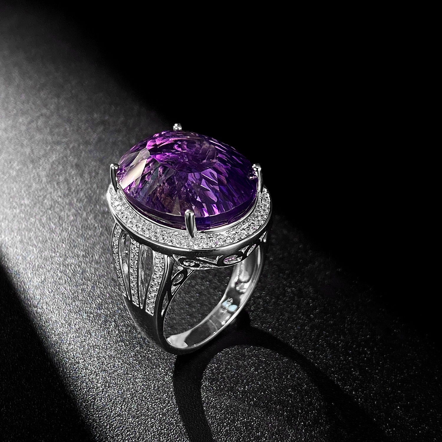 Natural Amethyst Crystal Ring | S925 Silver | Elvarina