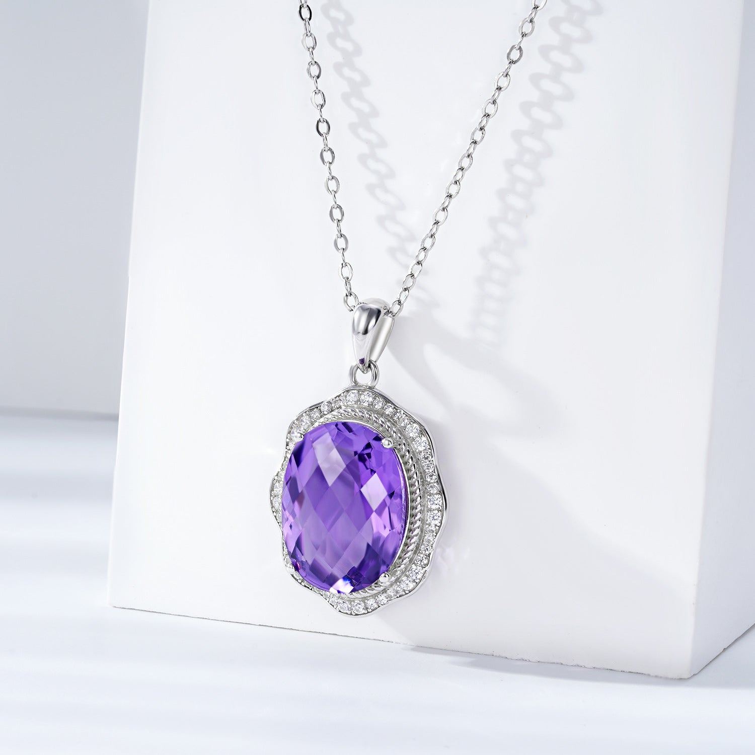 Luxury Natural Amethyst Pendant Necklace in S925 Silver | Elvarina