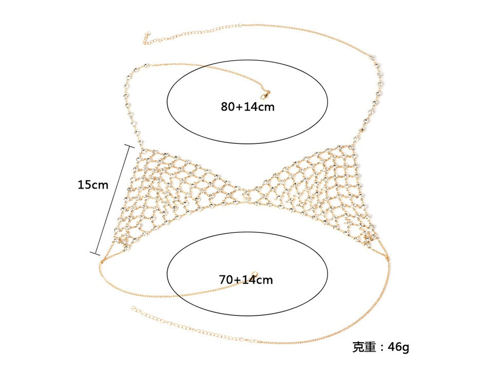 Fringed Rhinestone Mesh Body Chain