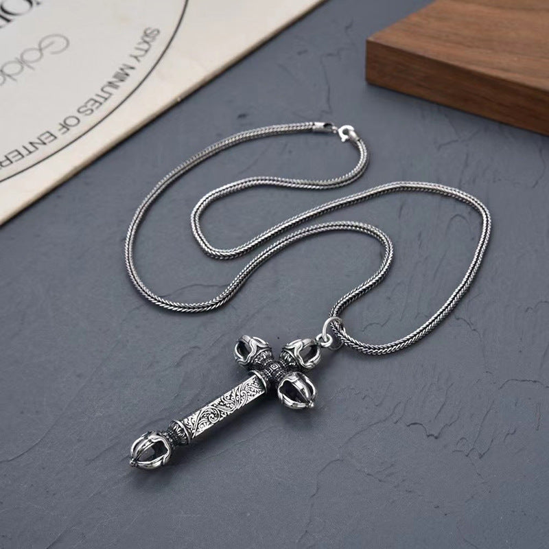 925 Silver Vintage Vajra Pendant Necklace for Men | Elvarina