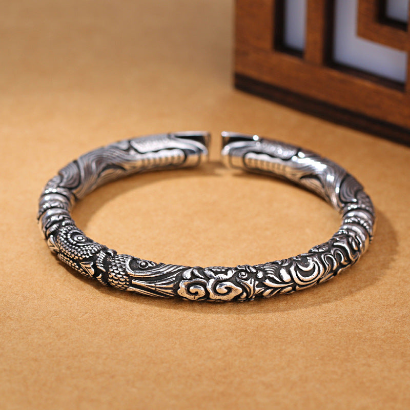 Vintage Couple Open Bracelet | Retro Copper Cuff | Elvarina