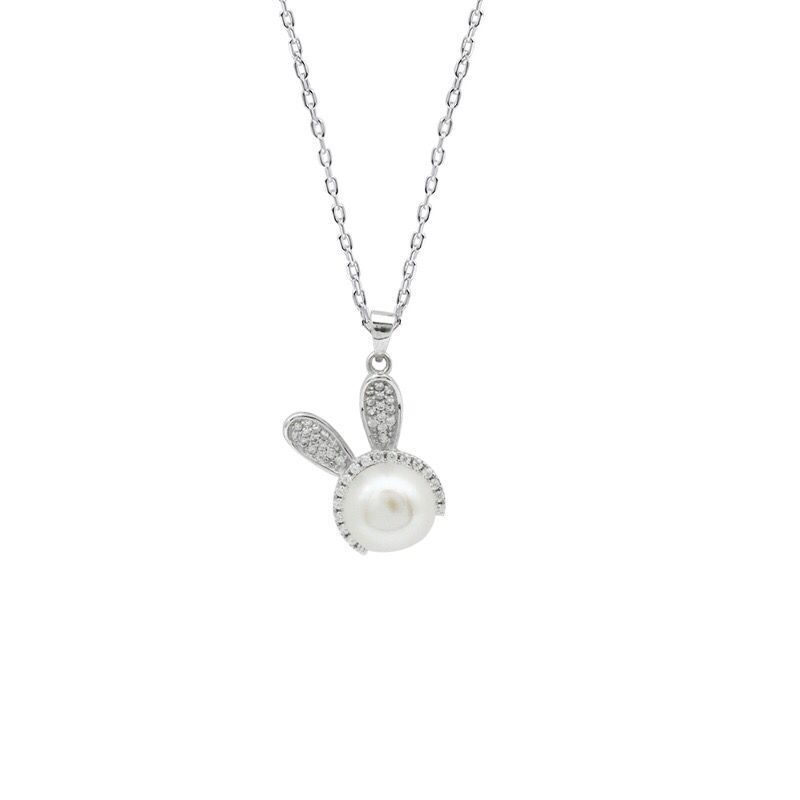 Cute Rabbit Pearl Silver Necklace for Women | Elvarina