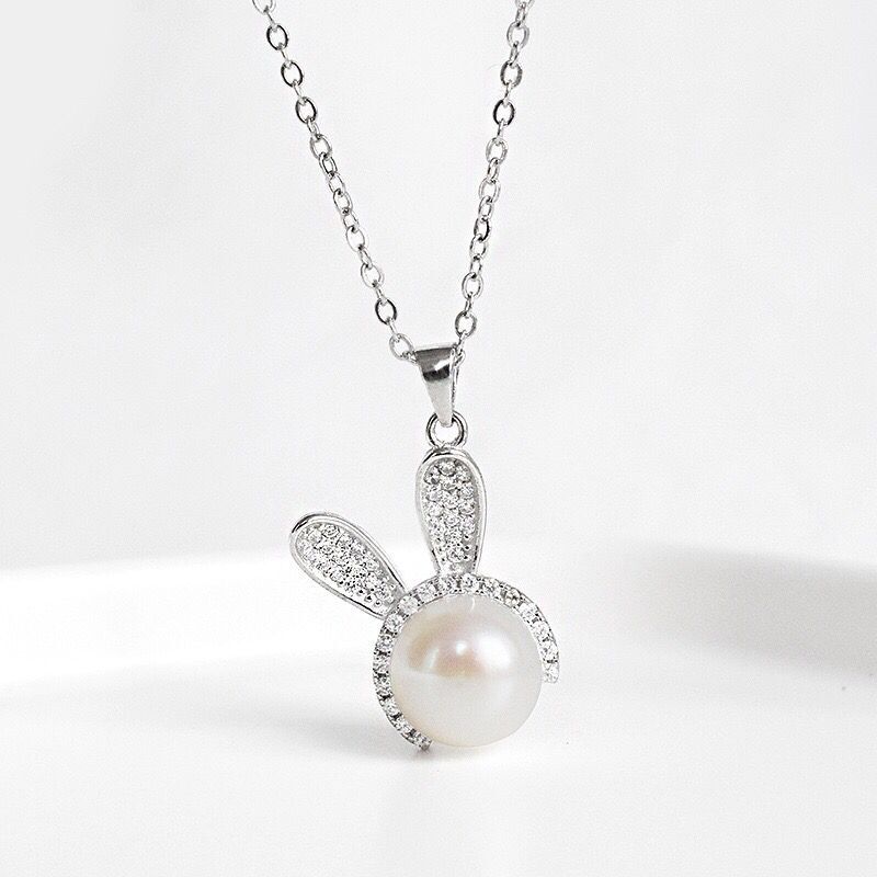 Cute Rabbit Pearl Silver Necklace for Women | Elvarina