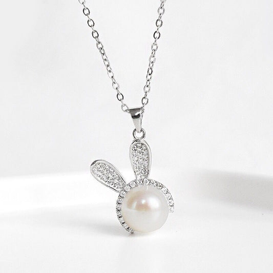 Cute Rabbit Pearl Silver Necklace for Women | Elvarina