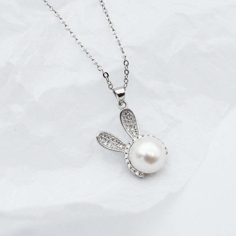 Cute Rabbit Pearl Silver Necklace for Women | Elvarina