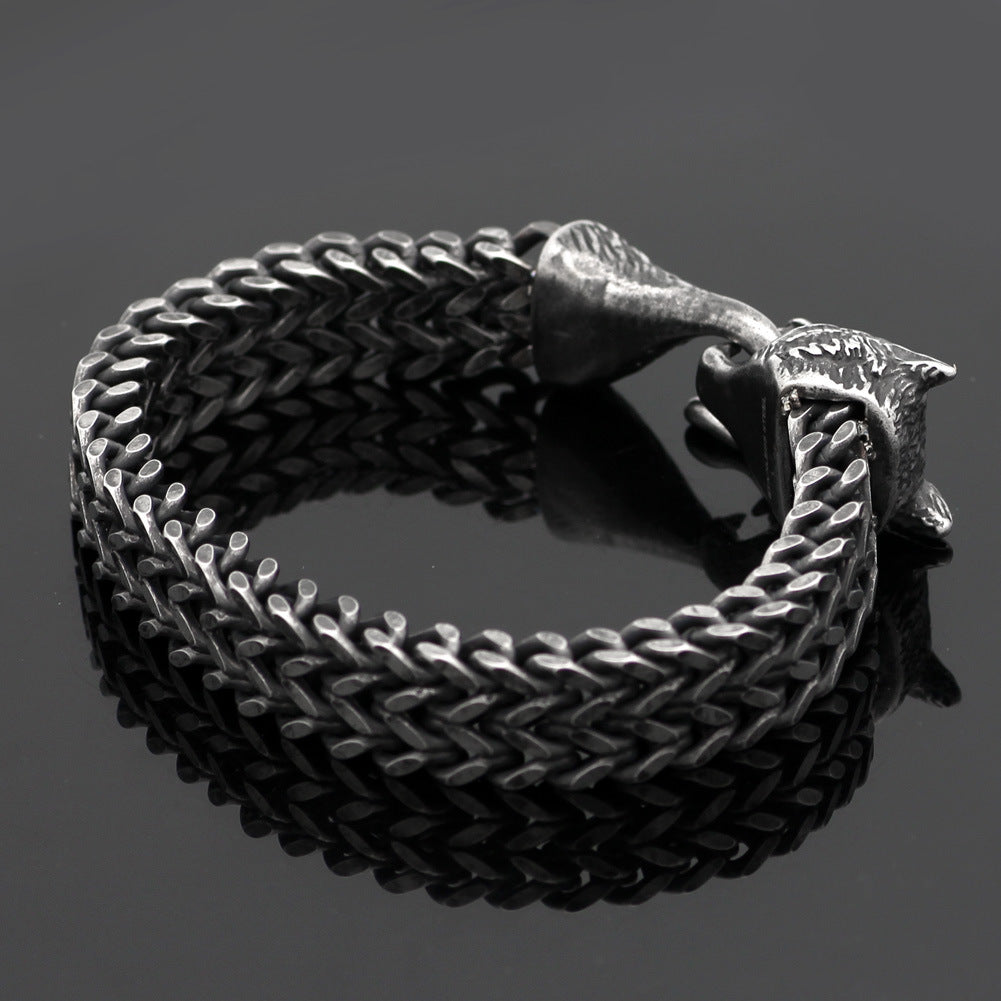 Men's Wolf Head Cuban Chain Bracelet Stainless Steel - Elvarina