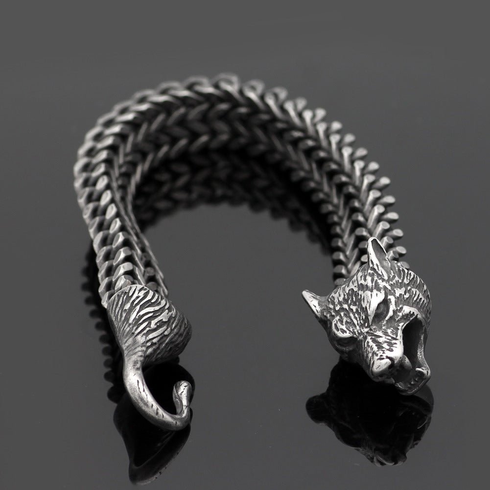 Men's Wolf Head Cuban Chain Bracelet Stainless Steel - Elvarina