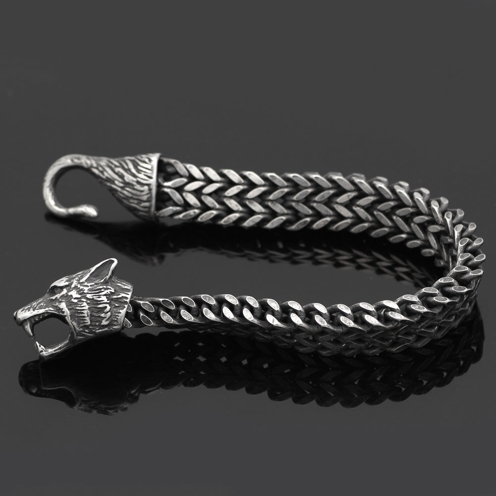 Men's Wolf Head Cuban Chain Bracelet Stainless Steel - Elvarina