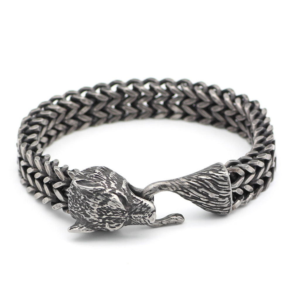 Men's Wolf Head Cuban Chain Bracelet Stainless Steel - Elvarina