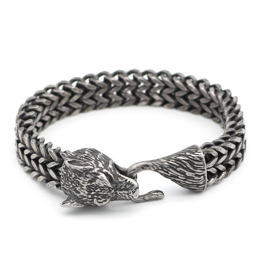 Men's Wolf Head Cuban Chain Bracelet Stainless Steel - Elvarina