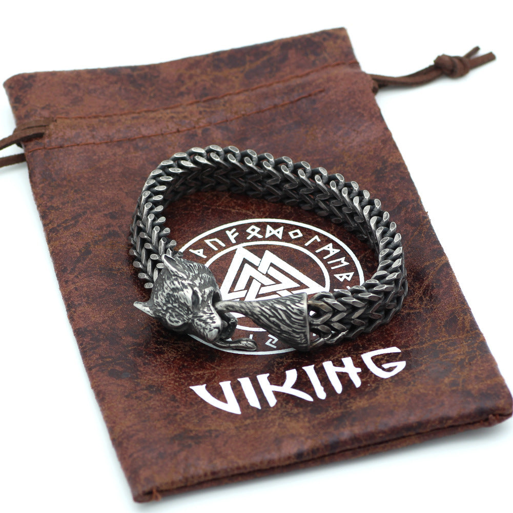 Men's Wolf Head Cuban Chain Bracelet Stainless Steel - Elvarina