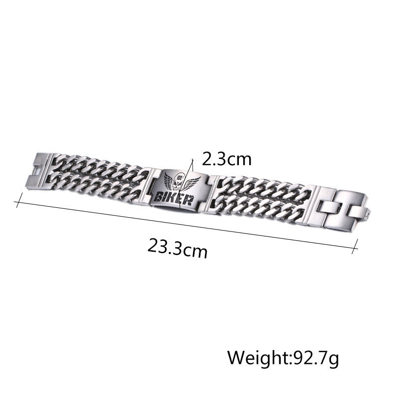 Skull Double Chain Stainless Steel Biker Bracelet for Men