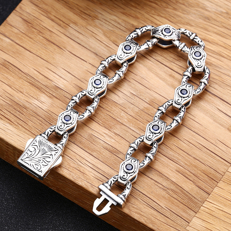 925 Silver Embossed Pattern Bracelet for Men | Elvarina