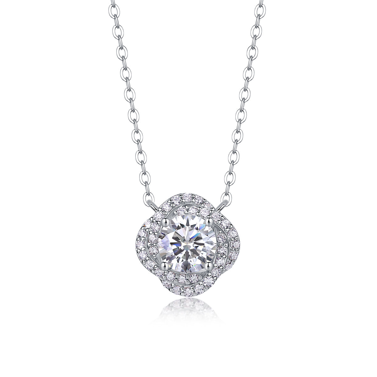 Lucky Flower Moissanite Necklace | 925 Silver Platinum | Elvarina