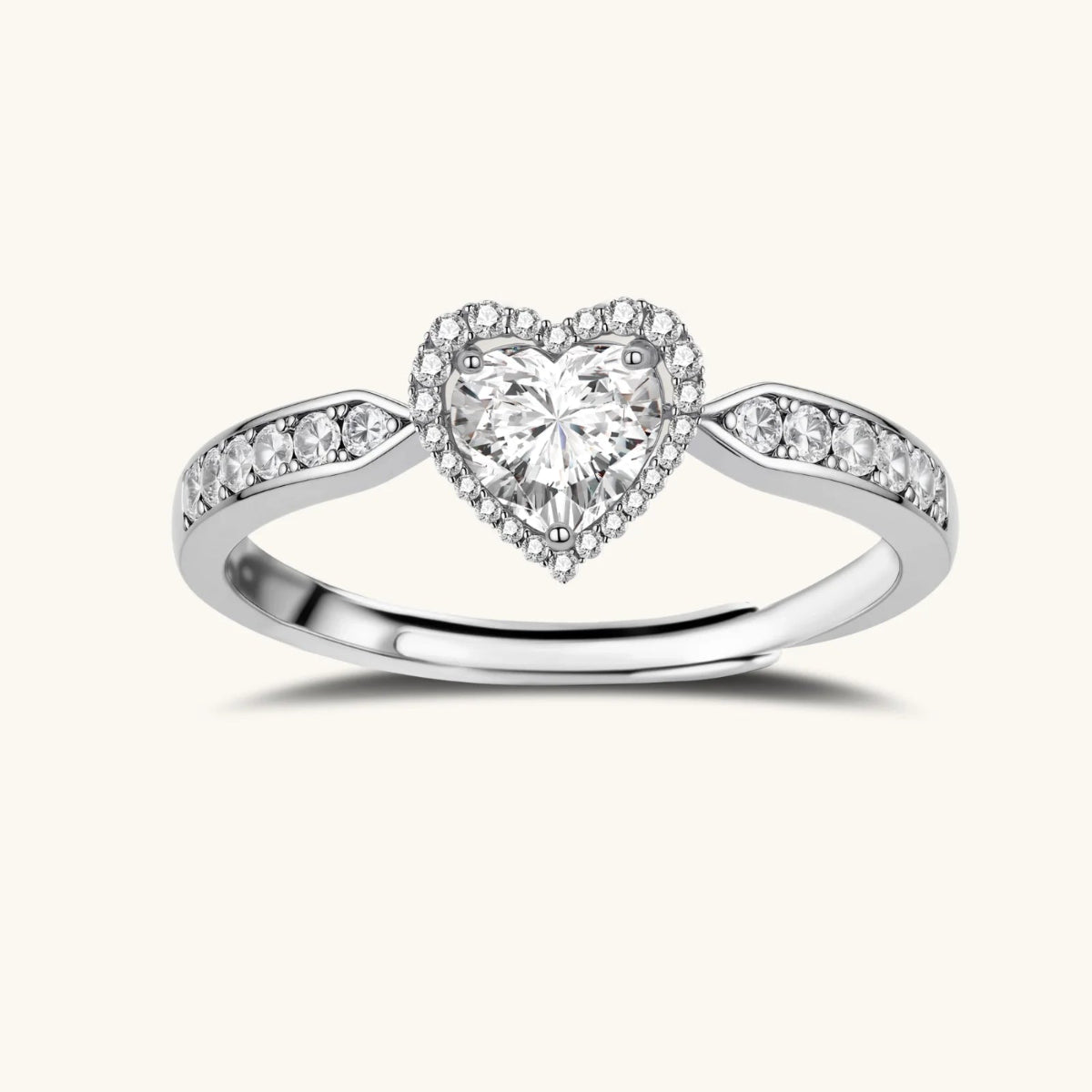Complete jewelry set with heart-shaped sterling silver pieces featuring brilliant moissanite stones.