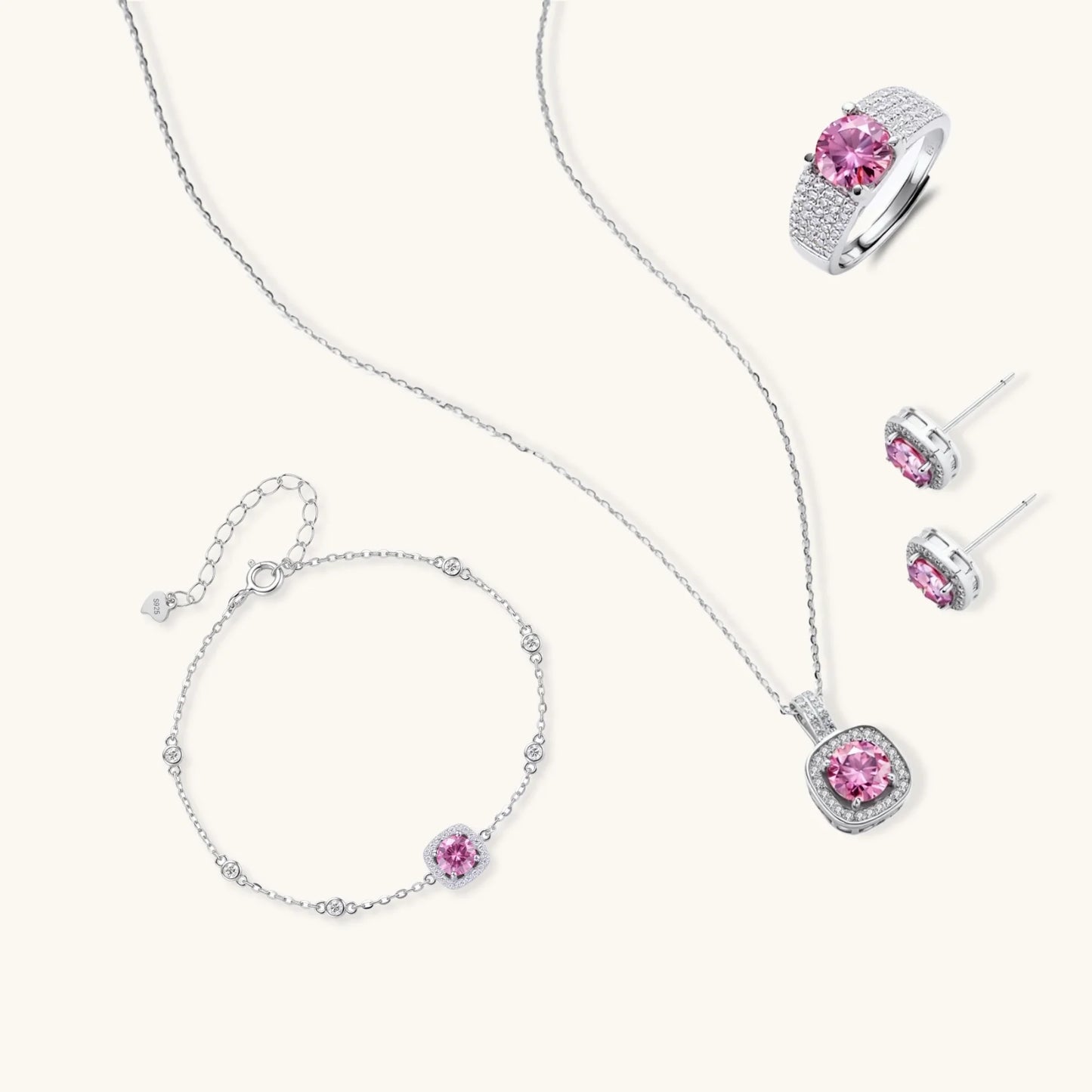 Pink Moissanite Set | Sterling Silver Jewelry