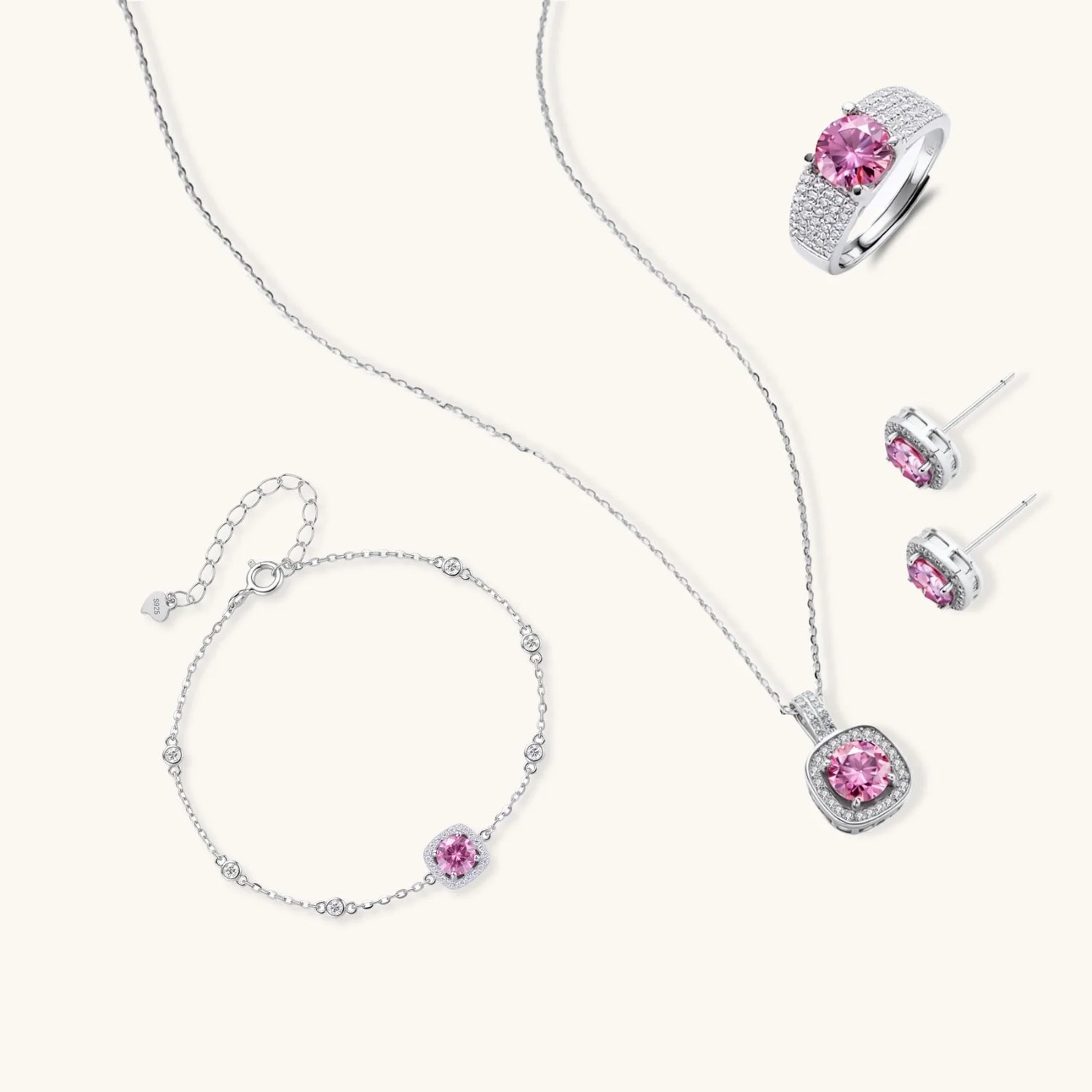 Pink Moissanite Set | Sterling Silver Jewelry
