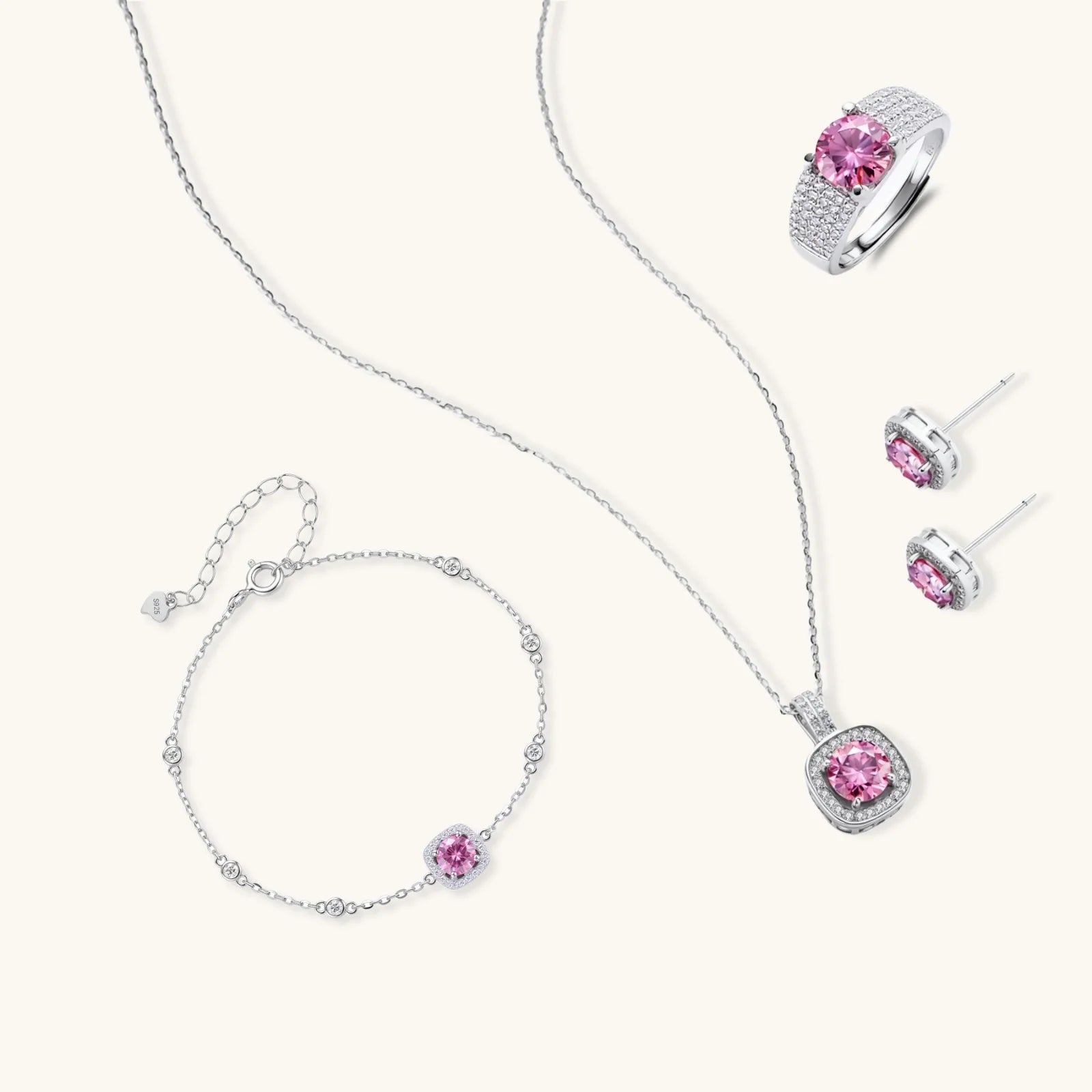 Pink Moissanite Set | Sterling Silver Jewelry