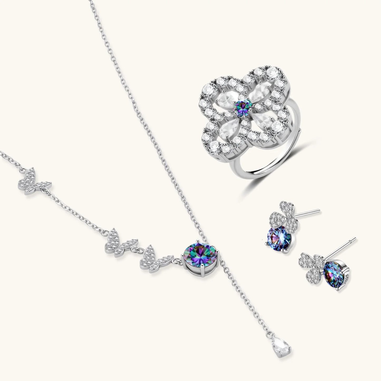 Lucky Clover Moissanite Set | Sterling Silver Jewelry