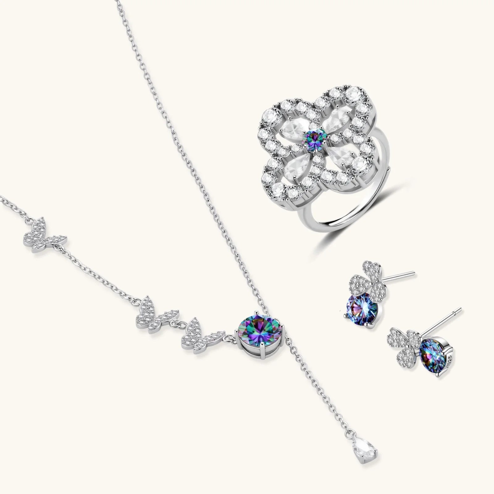 Lucky Clover Moissanite Set | Sterling Silver Jewelry