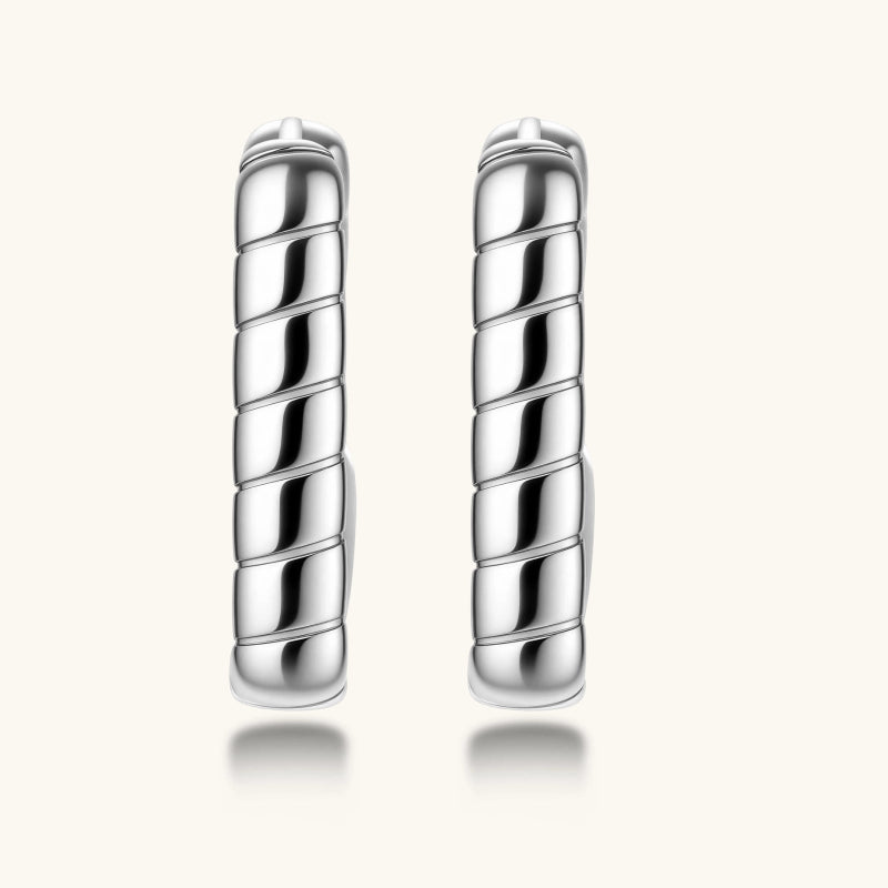 Textured Groove Hoop Earrings | Platinum-Plated 925 Silver | Elvarina