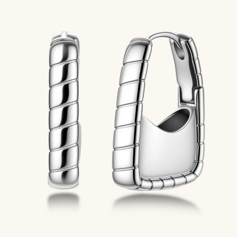 Textured Groove Hoop Earrings | Platinum-Plated 925 Silver | Elvarina