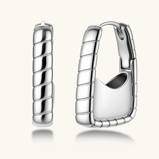 Textured Groove Hoop Earrings | Platinum-Plated 925 Silver | Elvarina