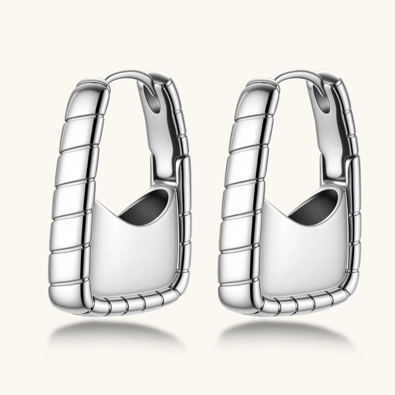 Textured Groove Hoop Earrings | Platinum-Plated 925 Silver | Elvarina