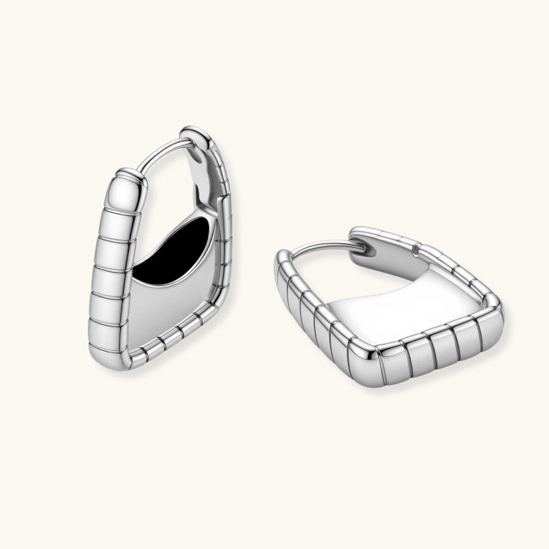 Textured Groove Hoop Earrings | Platinum-Plated 925 Silver | Elvarina