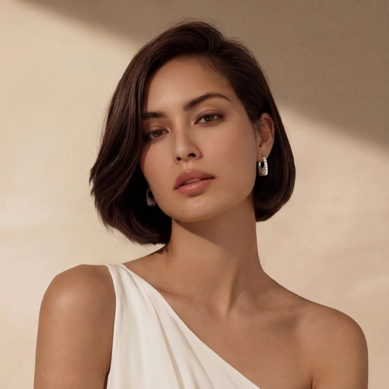 Textured Groove Hoop Earrings | Platinum-Plated 925 Silver | Elvarina