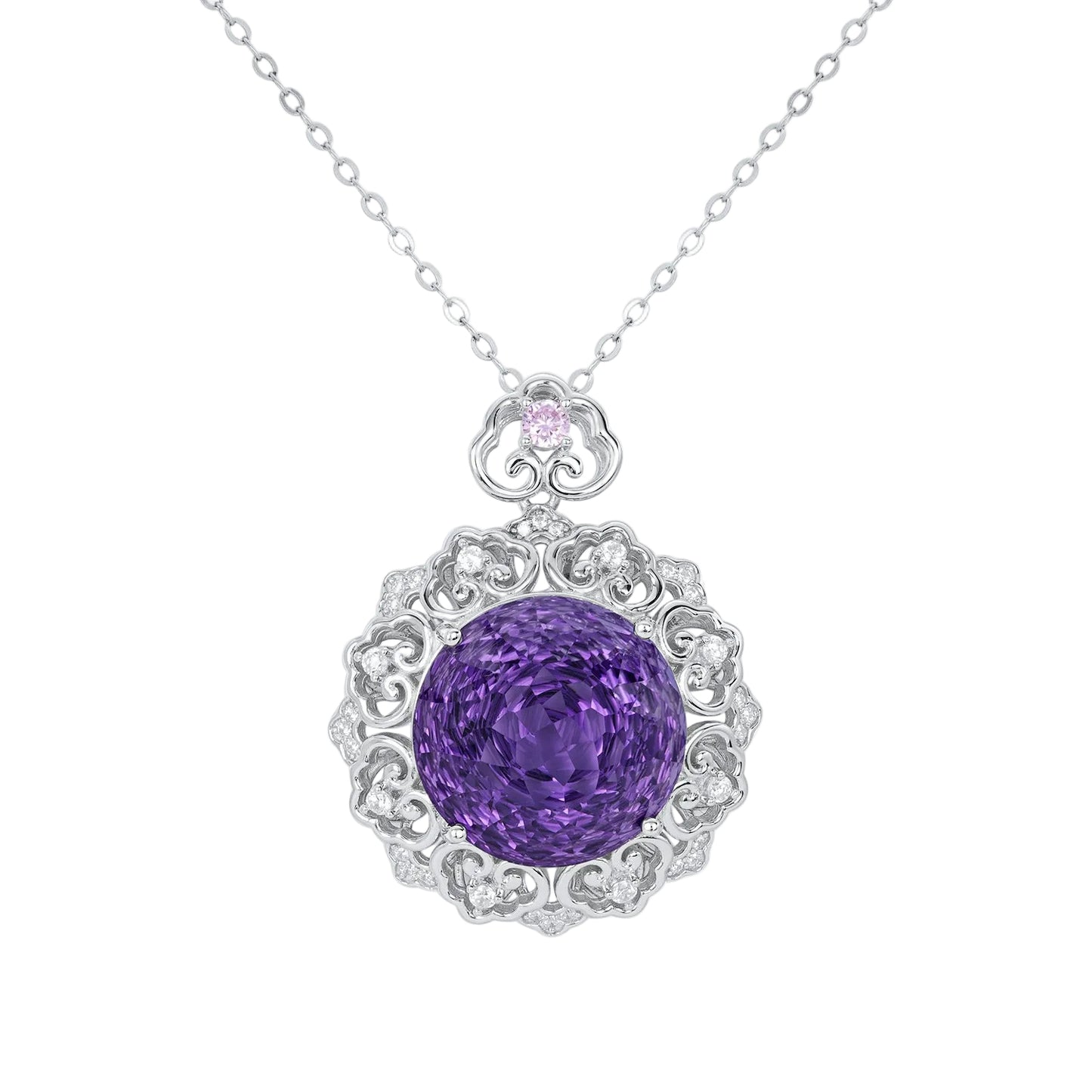 Natural Amethyst Pendant Necklace | Luxurious S925 Silver | Vintage Design