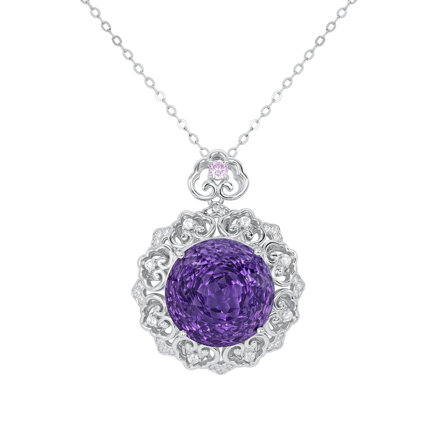Natural Amethyst Pendant Necklace | Luxurious S925 Silver | Vintage Design