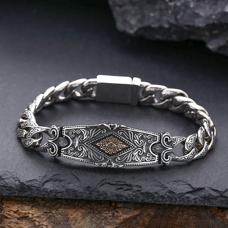 925 Silver Tang Grass Bracelet for Men | Elvarina