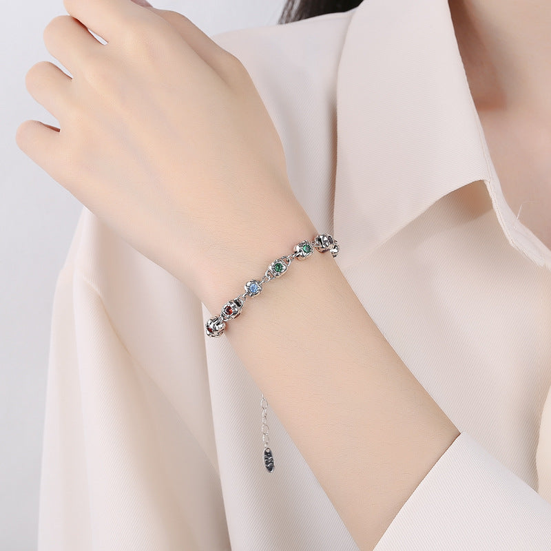 Rainbow Zirconium Dice Bracelet in S925 Sterling Silver | Elvarina