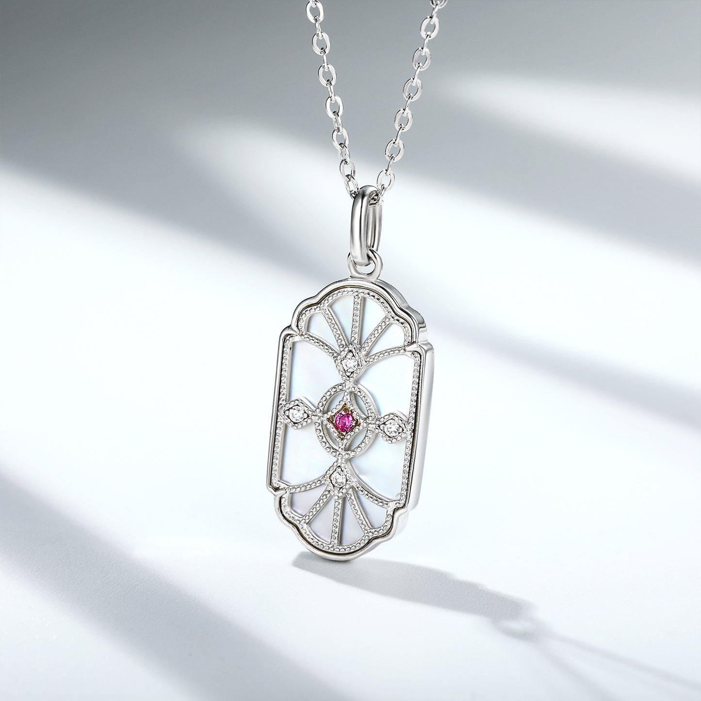 Emerald & Mother Shell Pendant Necklace in S925 Silver