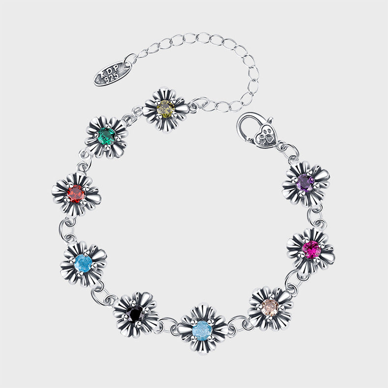 Antique Daisy Diamond Bracelet in 925 Silver