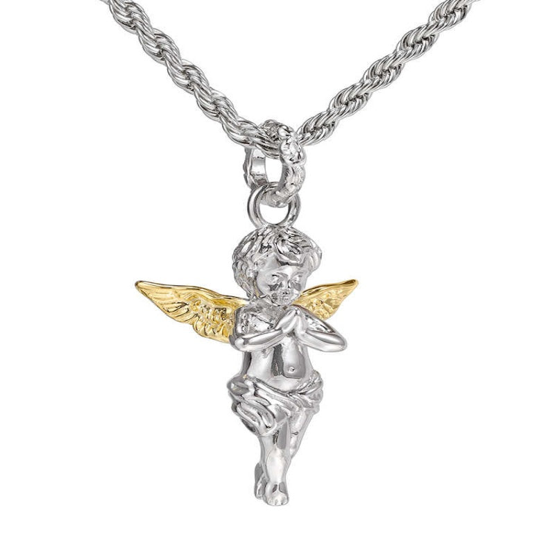 925 Silver Gold Winged Angel Pendant Necklace | Elvarina