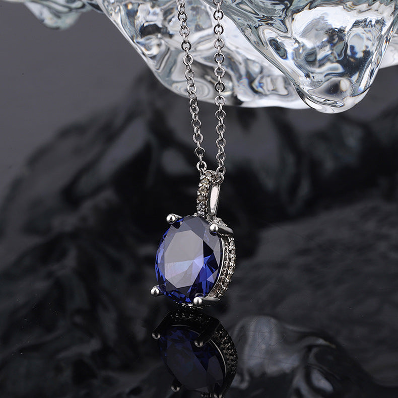 Ocean Heart Crystal Blue Collar Chain Necklace | Elvarina