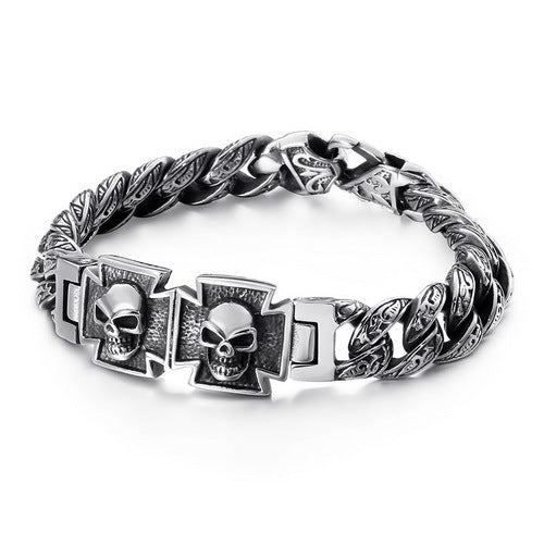 Skull Cross Totem Titanium Steel Bracelet for Men | Elvarina