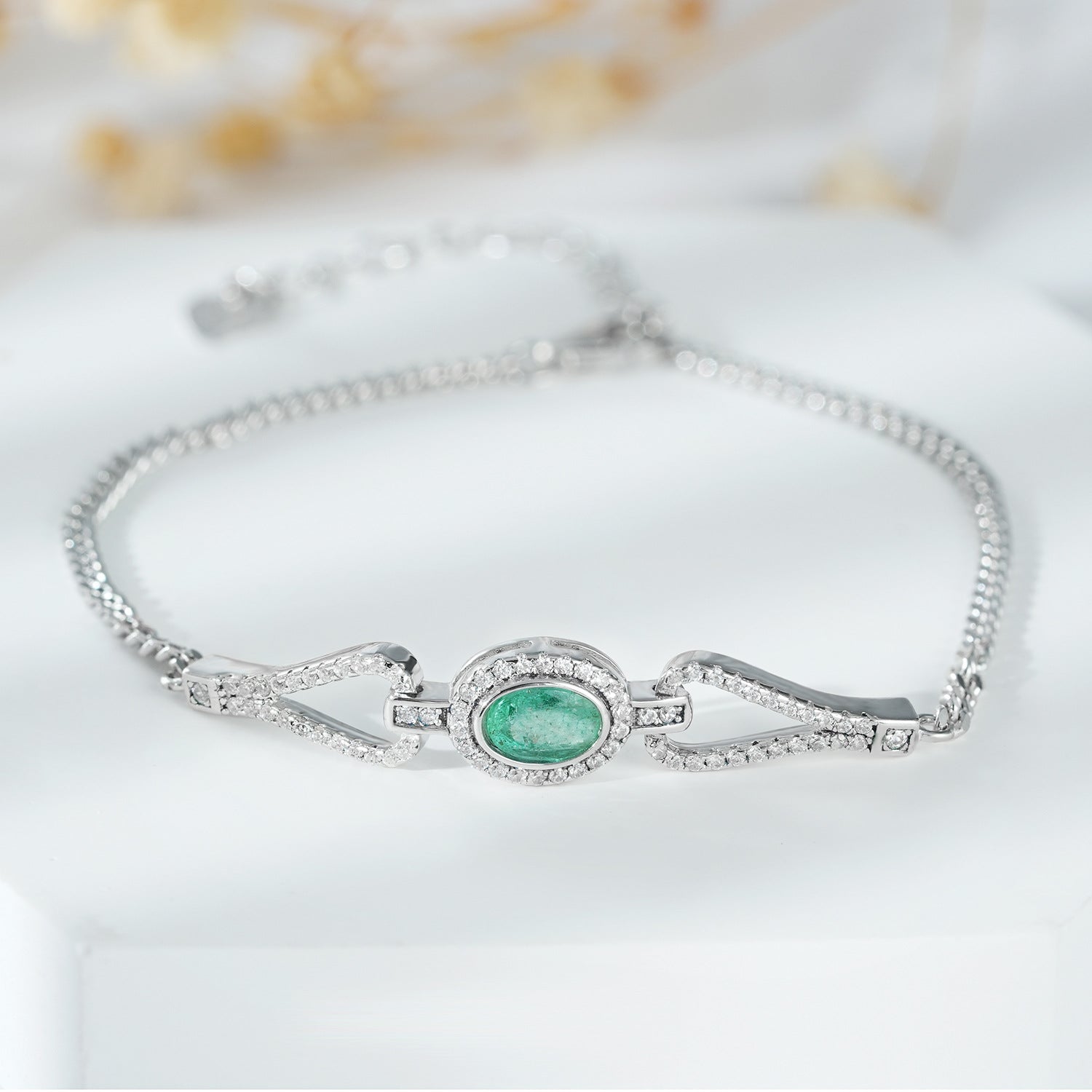 Natural Emerald Bracelet | S925 Silver | Elvarina