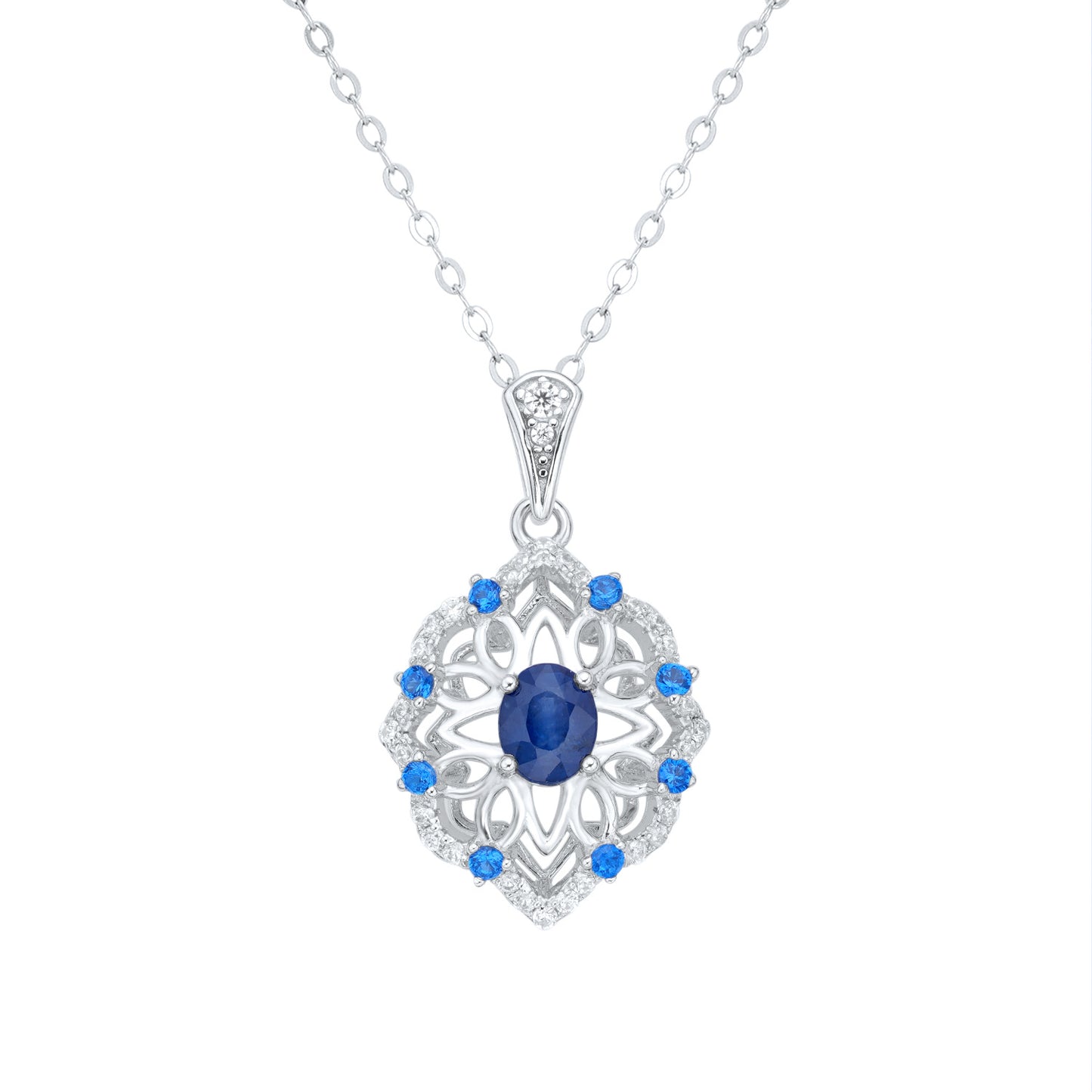 Natural Sapphire Pendant Necklace in S925 Silver