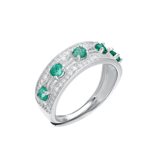 Natural Emerald Row Ring | S925 Silver | Elvarina